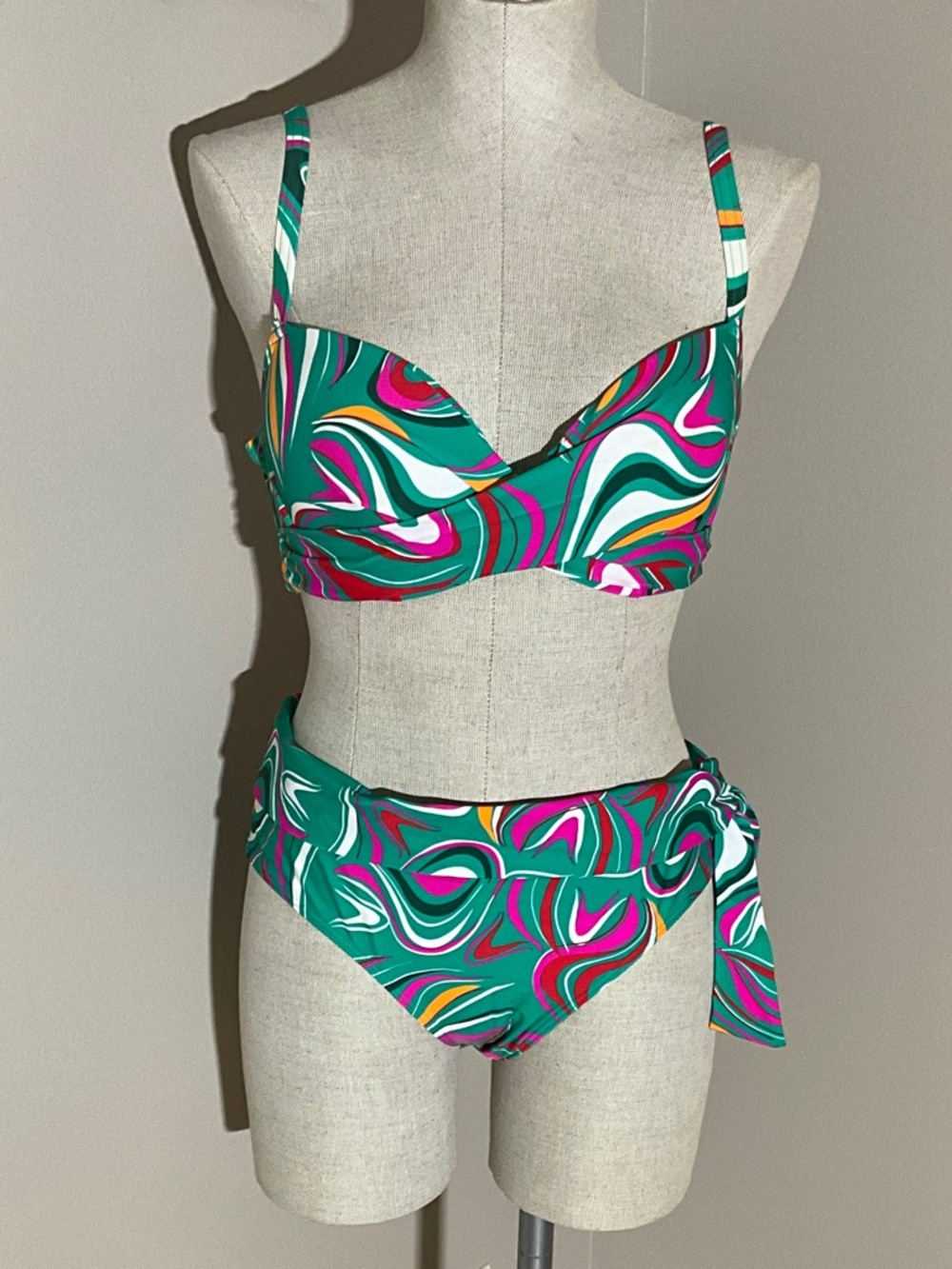 Teal Swirl Print Underwire Bikini Set